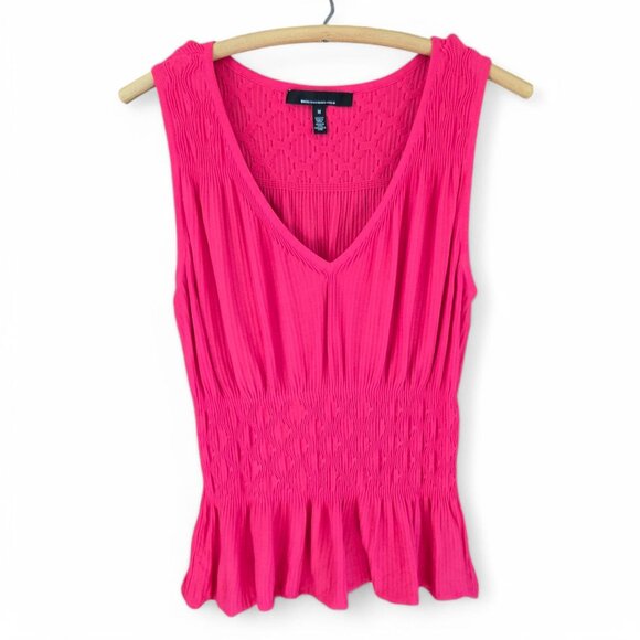 White House Black Market Womens Sleeveless Pink Textured Knit Top Peplum Medium - Picture 3 of 12